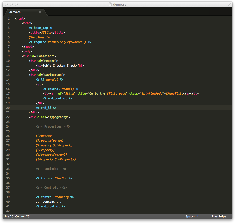 Screenshot of Sublime Text Silverstripe in action!